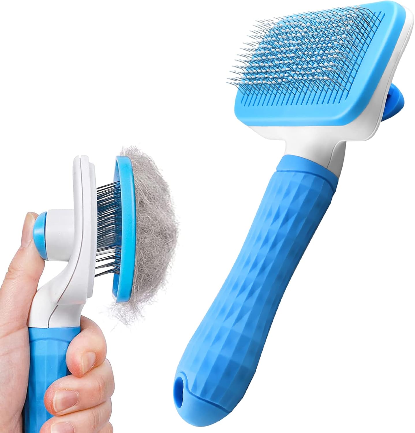 Dog Brush Cat Brush Grooming Comb,Self Cleaning Cat Dog Slicker Brushes with Smooth handle,Pet Grooming Tool with Cleaning Button for Cat Dog Shedding Brush Cat Dog Massage Clean Tangled Brush(Grey) - Comfort Style