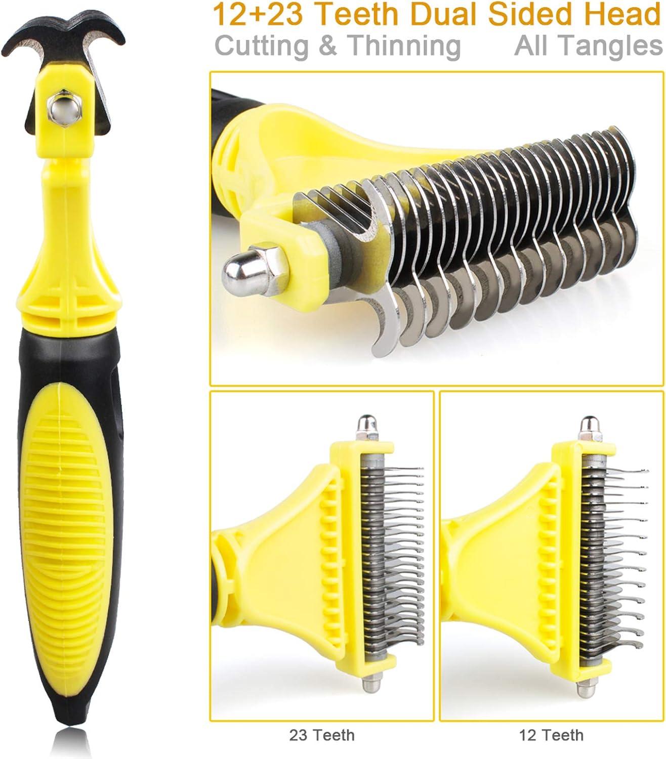 Morpilot Dog Brush Cat Brush Grooming Comb, 23+12 Double Sided Undercoat Rake Dematting Deshedding Tool for Long Hair Pets Cat Dog Slicker Shedding Brushes Efficiently Reduces Hair Loss by up to 90% - Comfort Style