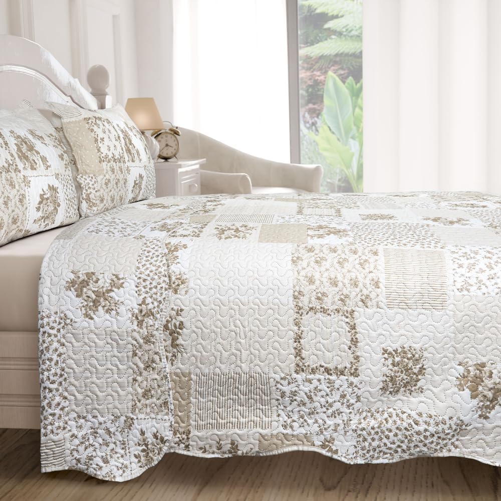 Emma Barclay Cotswold - Quilted Patchwork Bedspread Set in Natural - Double