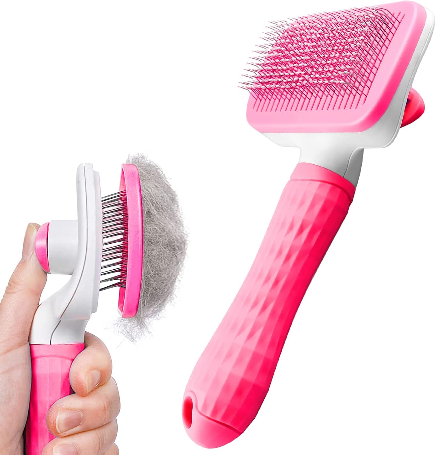 Dog Brush Cat Brush Grooming Comb,Self Cleaning Cat Dog Slicker Brushes with Smooth handle,Pet Grooming Tool with Cleaning Button for Cat Dog Shedding Brush Cat Dog Massage Clean Tangled Brush(Grey) - Comfort Style
