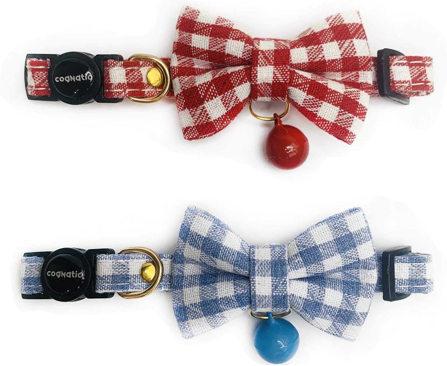 Cognatio Safety Quick Release Cat Collars, Soft Kitten Collars with Detachable Bow Tie and Bell, Pack of 2, Adjustable 20-30 cm (20-30 cm, Green+Pink) - Comfort Style