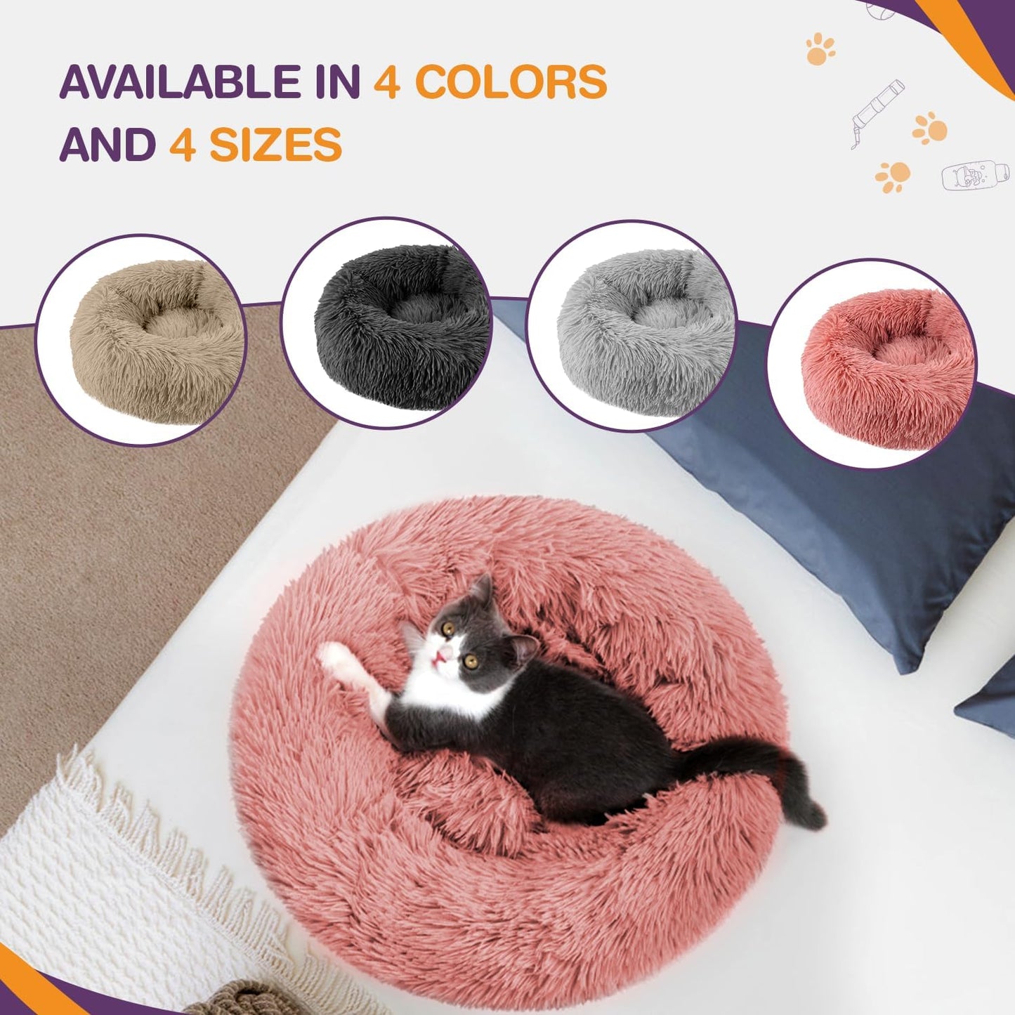 ELYF 50cm Dark Grey Donut Cat Beds for Indoor Cats Clearance, Kitten Bed and Puppy Bed with Anti-Slip Waterproof Bottom, Fluffy Cosy Pet Bedding & Furniture for Small Dog Bed Clearance, Large Cat Bed - Comfort Style