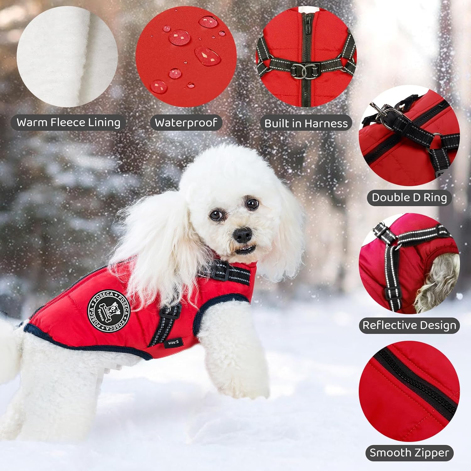 Poseca Dog Clothes for Small Dogs Dog Coat Waterproof Winter Jacket Warm Vest Dog Clothes Dog Coat Warm Winter Dog Jacket with Dog Harness for Small Medium Large Dogs - Comfort Style
