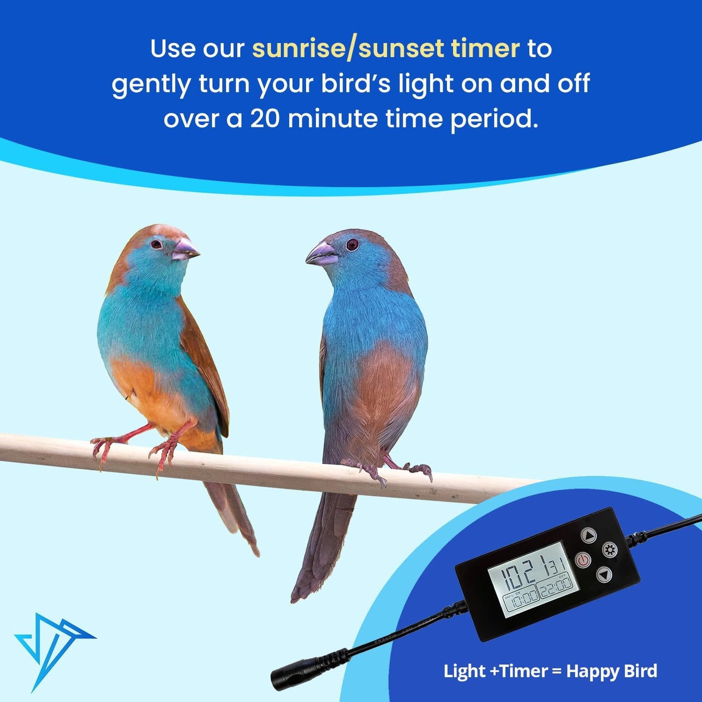 HappyBird Lighting Company - Bird Cage Light for Songbirds - Full Spectrum LED Pet Lamp - Simulates Natural Environment (46 cm Songbird Light) - Comfort Style