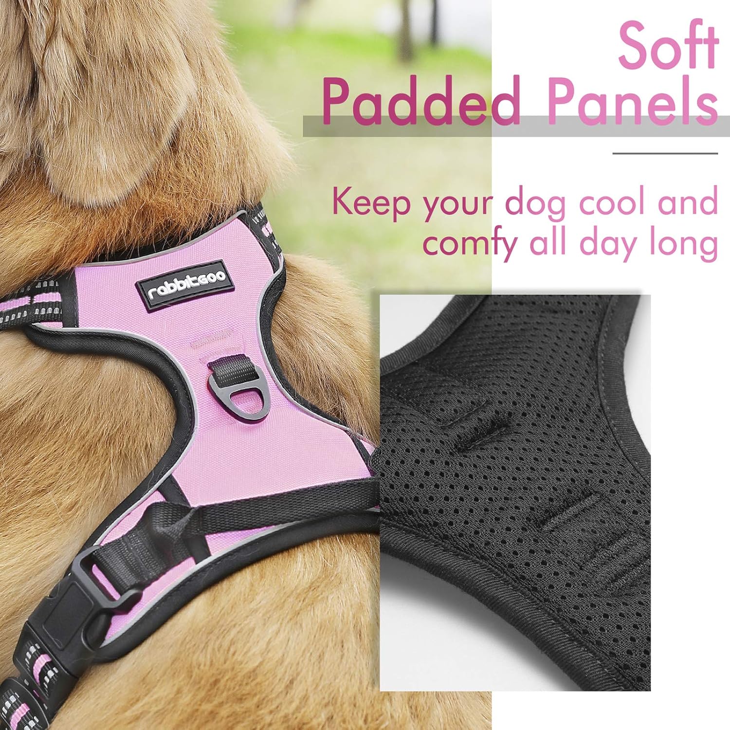 rabbitgoo Dog Harness Large Dog No Pull Pet Harness with 2 Leash Clips, Adjustable Soft Padded Pet Vest, Reflective No-Choke with Easy Control Handle for Training or Walking, Red, L - Comfort Style