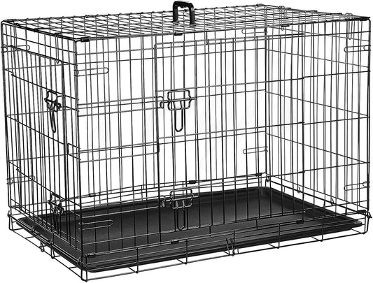 Cardys Medium Sized Dog Crate Puppy Pet Cage with 2 Doors Easy Clean Removable Plastic Tray Folding Metal Easy Clean Portable Training Crate 30 inch (Medium 30")