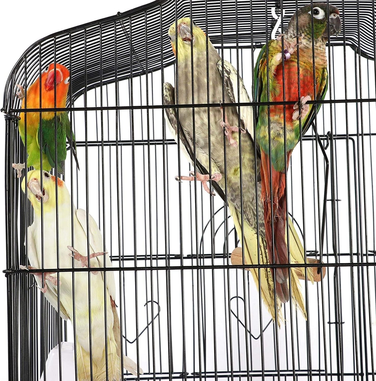 37" Rooftop Metal Large Bird Parrot Cage Carrier For Canary Budgie Cockatiel In Black & White(Black 46L x 36W x 93H) - Comfort Style