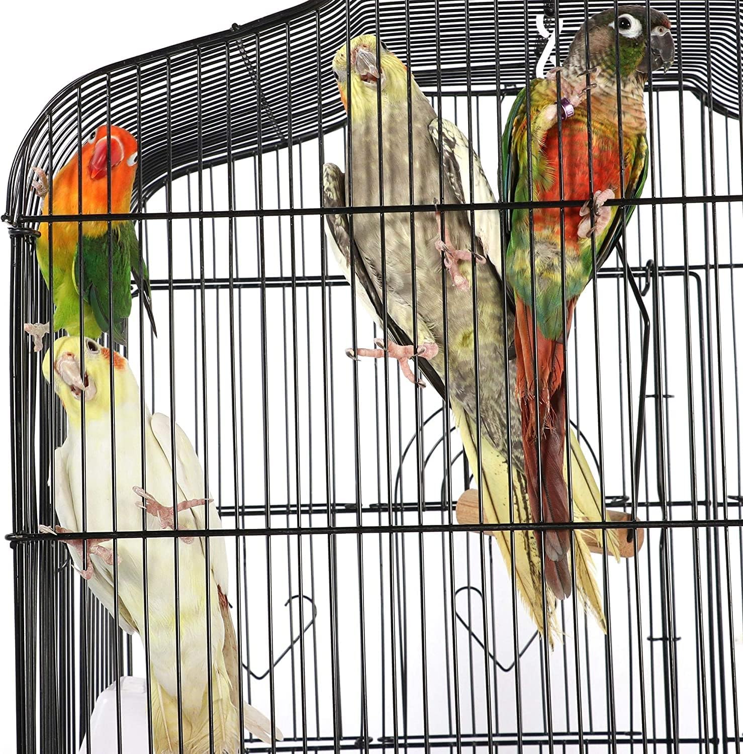 37" Rooftop Metal Large Bird Parrot Cage Carrier For Canary Budgie Cockatiel In Black & White(Black 46L x 36W x 93H) - Comfort Style