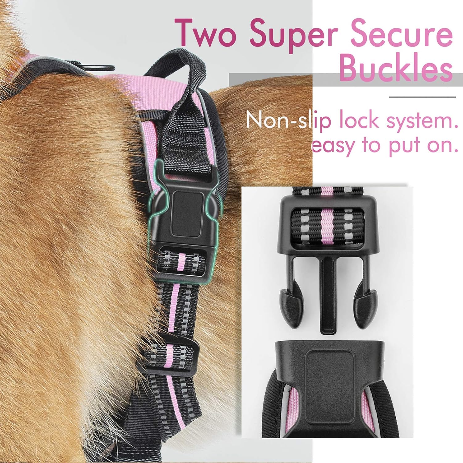 rabbitgoo Dog Harness Large Dog No Pull Pet Harness with 2 Leash Clips, Adjustable Soft Padded Pet Vest, Reflective No-Choke with Easy Control Handle for Training or Walking, Red, L - Comfort Style