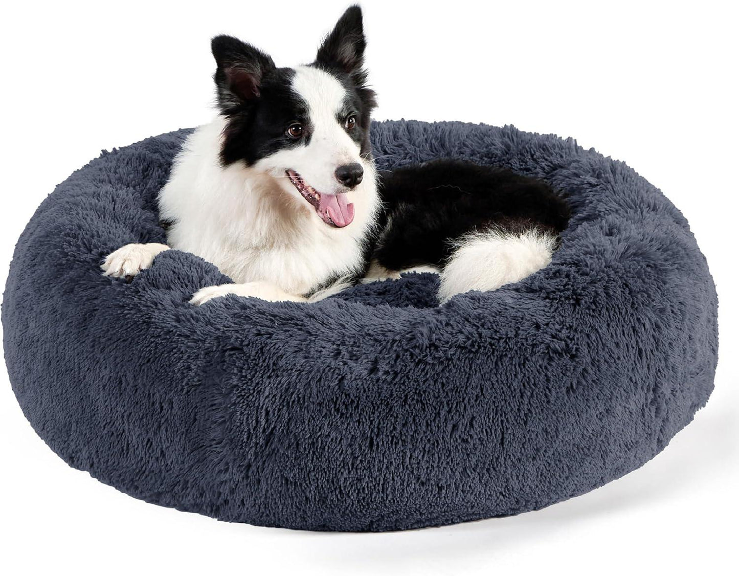 Bedsure Dog Bed Donut Bed - Washable Cat Beds for Indoor Cats Large, Fluffy Calming Kitten Bed for Small Dog and Puppy, Grey, 50x50x16cm - Comfort Style