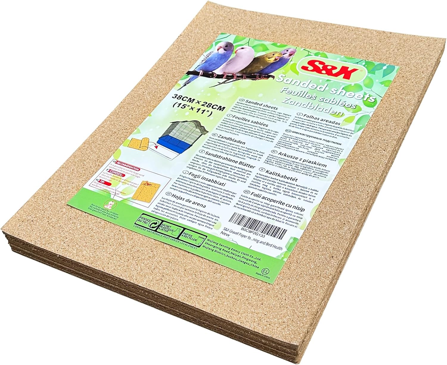 S&X Sand Sheets for Bird Cage 40cm x 25cm, Gravel Liner Paper 12PCS/Pack - Comfort Style