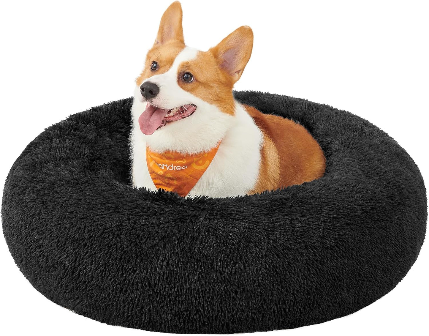 Feandrea Dog Bed, Donut Cat Bed, Fluffy Calming Pet Bed with Removable, Washable Cover, Soft Long Plush, 50 cm, Grey - Comfort Style