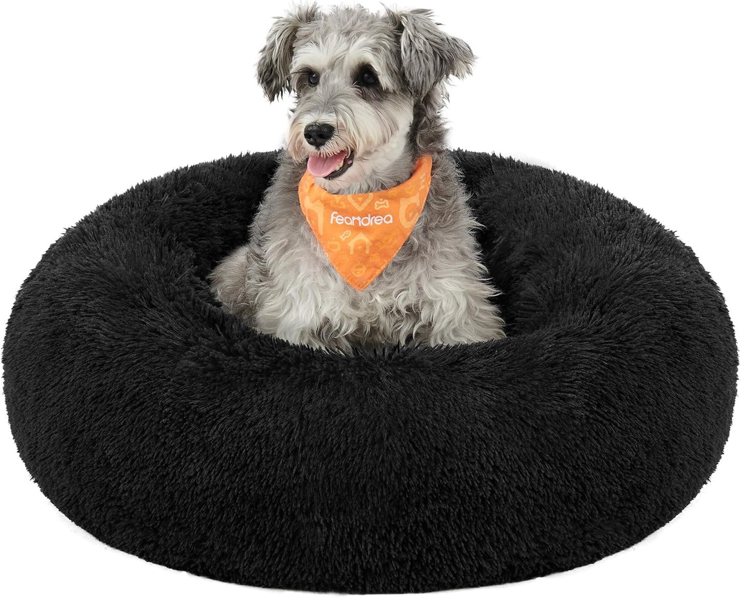 Feandrea Dog Bed, Donut Cat Bed, Fluffy Calming Pet Bed with Removable, Washable Cover, Soft Long Plush, 50 cm, Grey - Comfort Style