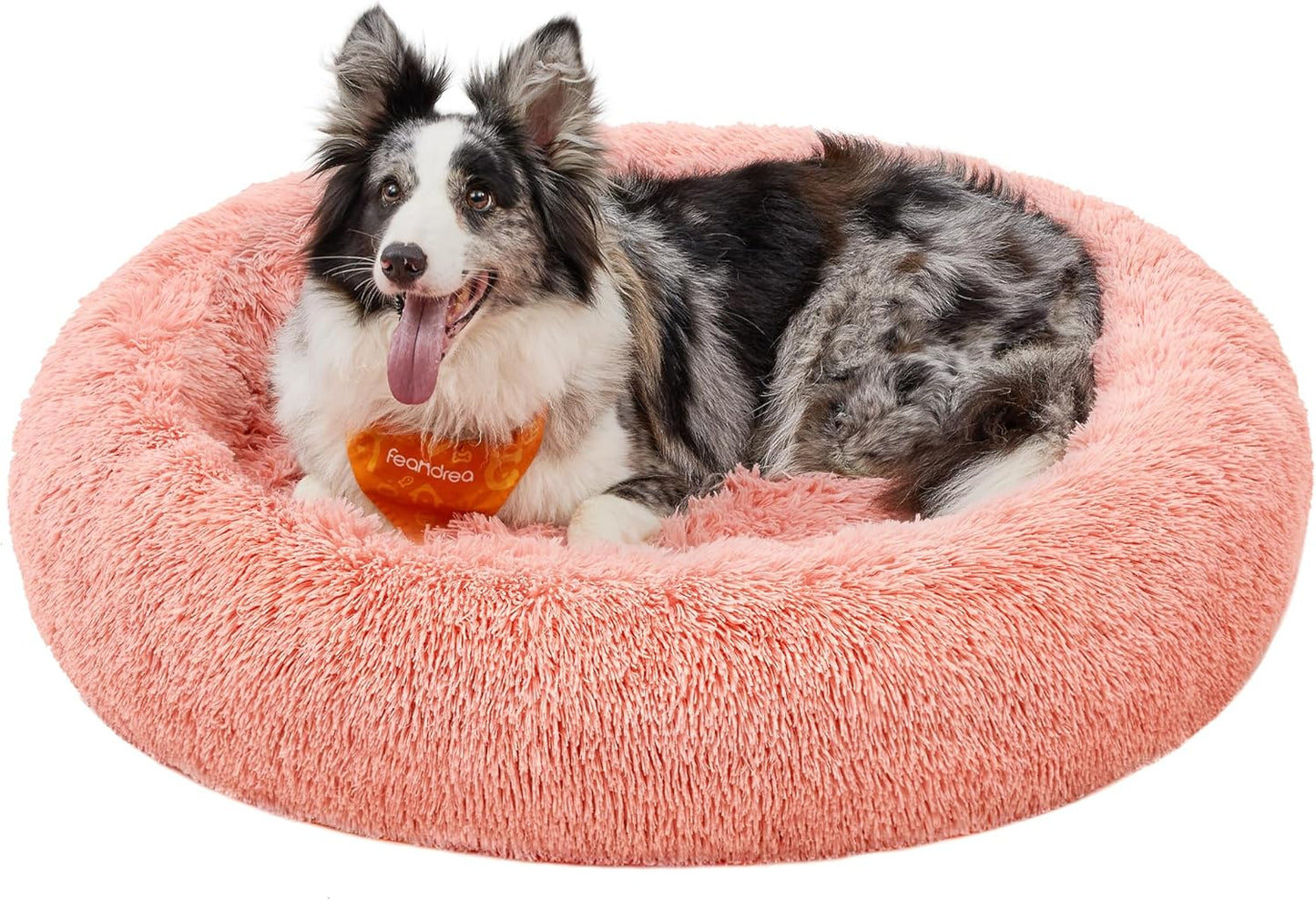 Feandrea Dog Bed, Donut Cat Bed, Fluffy Calming Pet Bed with Removable, Washable Cover, Soft Long Plush, 50 cm, Grey - Comfort Style