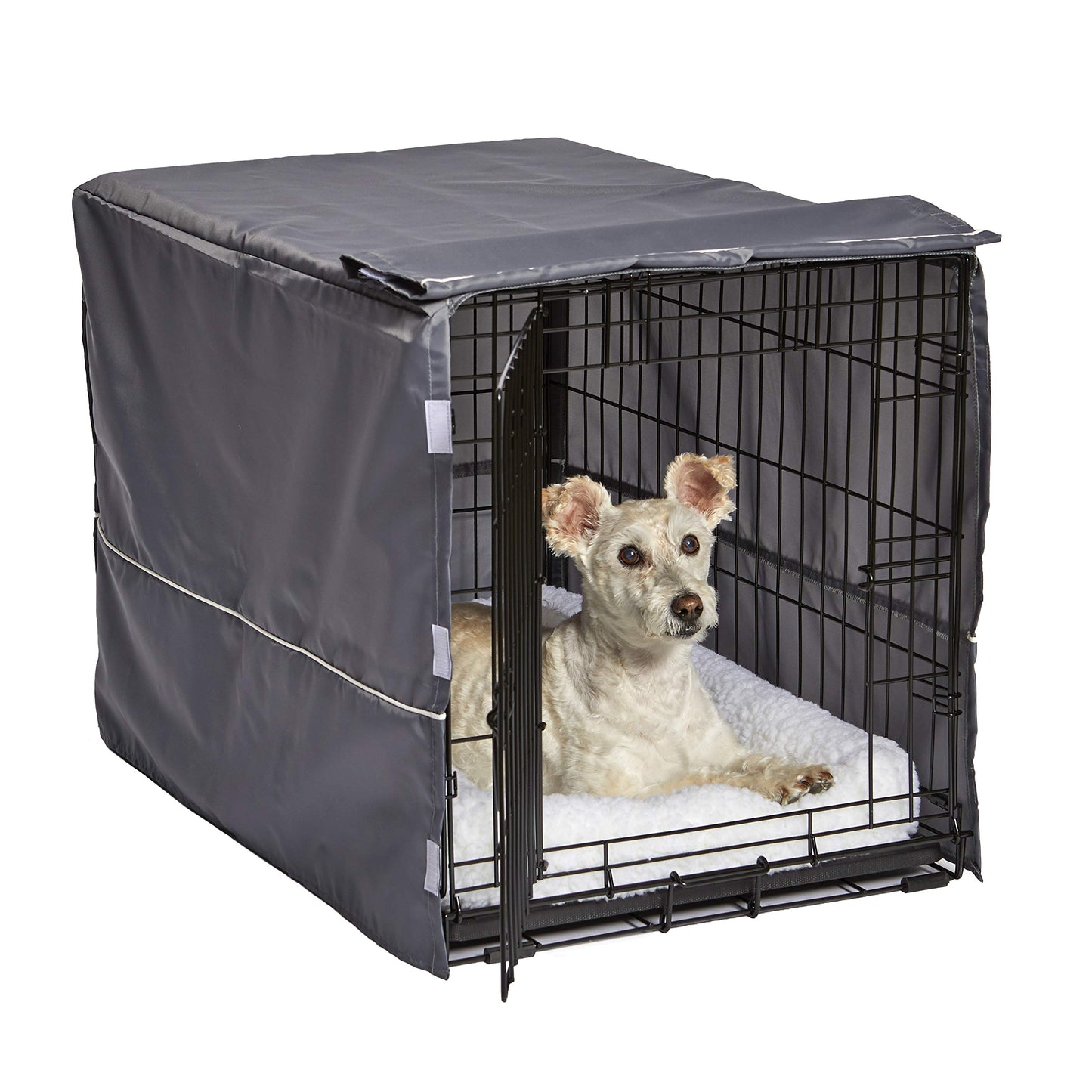 New World Large Dog Crate Cover Featuring Teflon Fabric Protector, Poly-Cotton Privacy Kennel Cover Fits Most 106 cm Crates, Gray Designer Print, Machine Washable, Reduces Barking, BCVR-42GYT