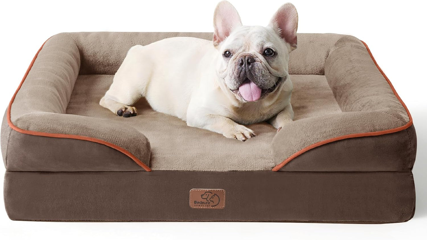 Bedsure Dog Sofa Bed Extra Large - Washable Orthopedic Dog Beds and Couch with Removable Flannel Zipper Cover, XL Waterproof Human Dog Bed for Adults, 106x80x16cm - Comfort Style
