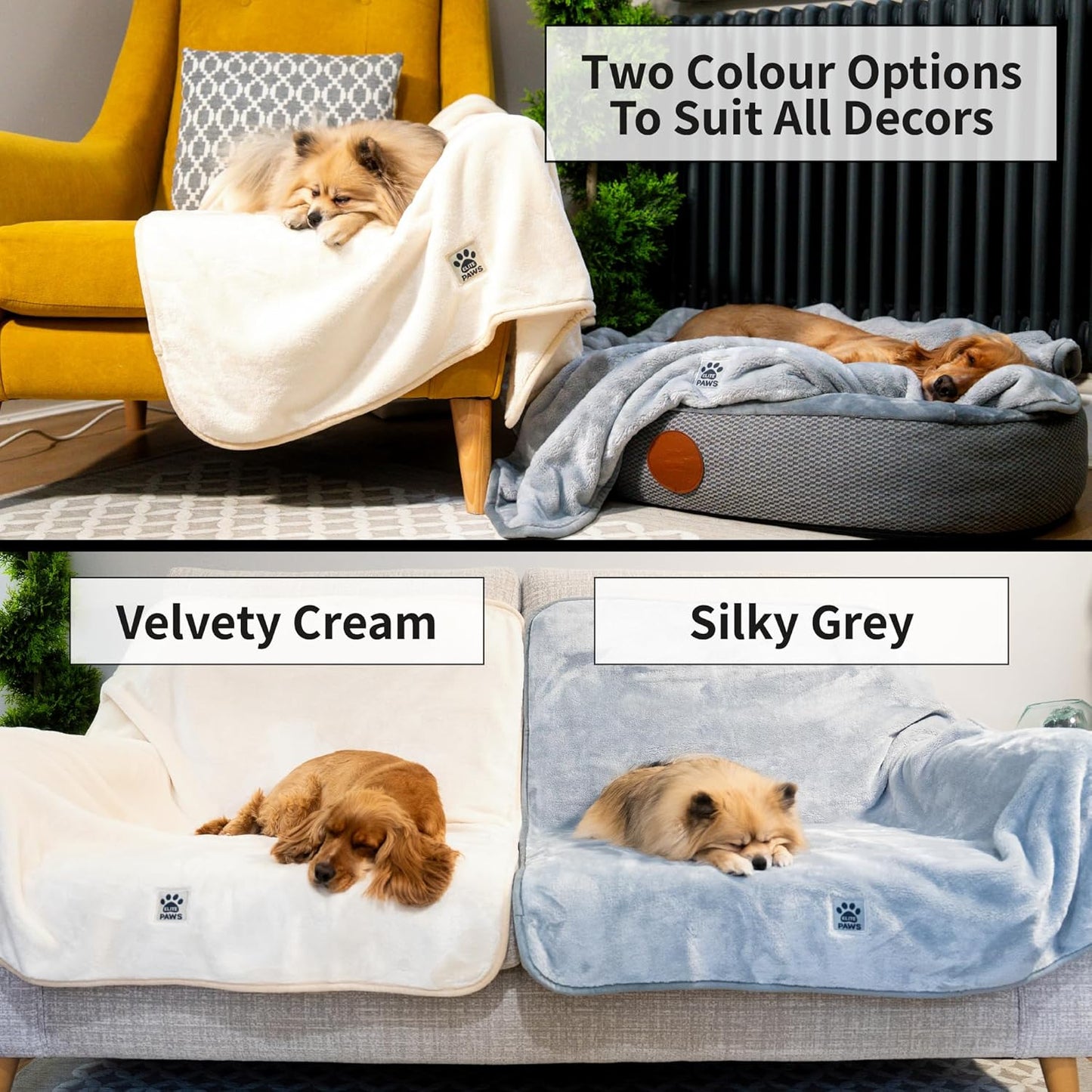 Elite Paws® UK: Luxury Dog Blanket - Plush, XL 130x100cm, Super Soft/Thick Fleece, Protects Sofas & Beds, Stylish, Durable & Washable, From Puppy to Adult Pet, For Home & Travel - 1 Pack (Grey)