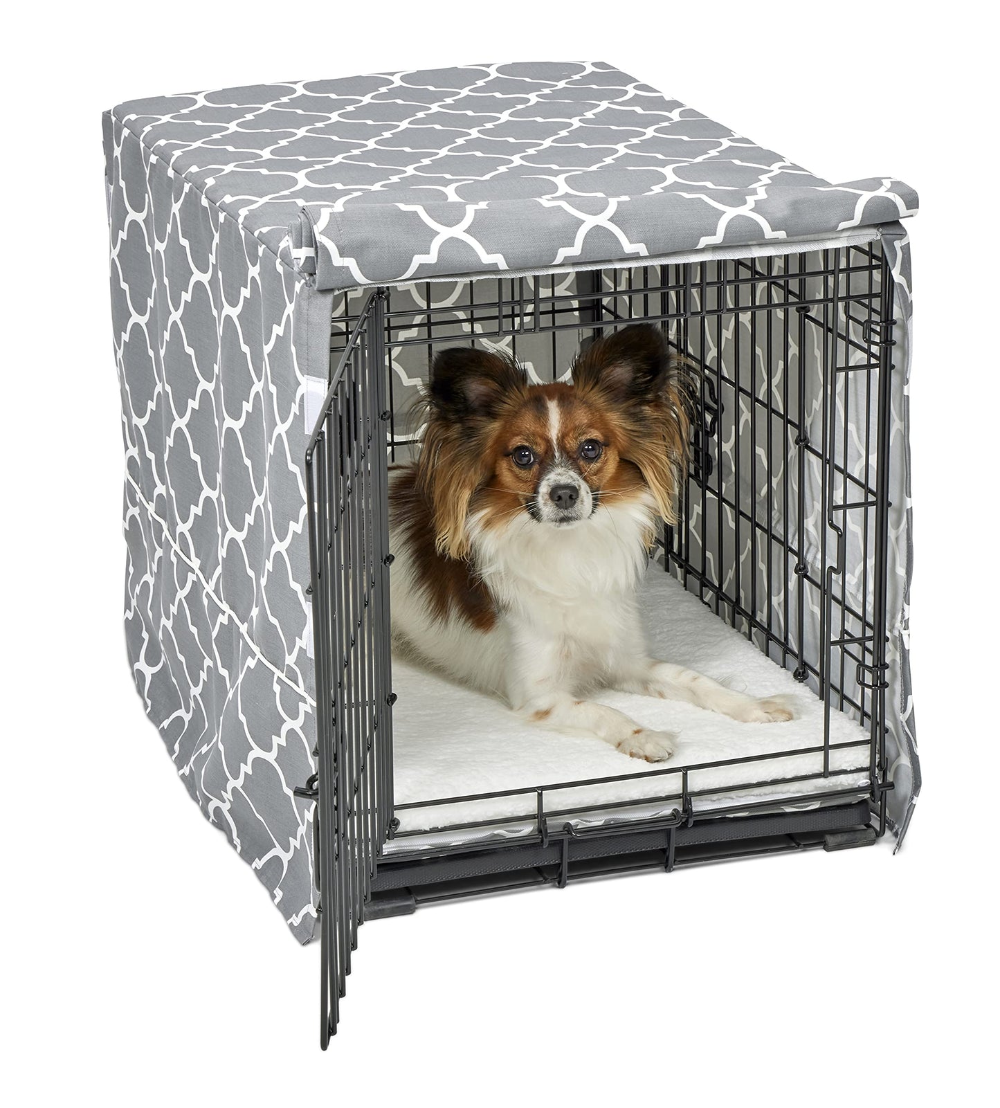 New World Large Dog Crate Cover Featuring Teflon Fabric Protector, Poly-Cotton Privacy Kennel Cover Fits Most 106 cm Crates, Gray Designer Print, Machine Washable, Reduces Barking, BCVR-42GYT