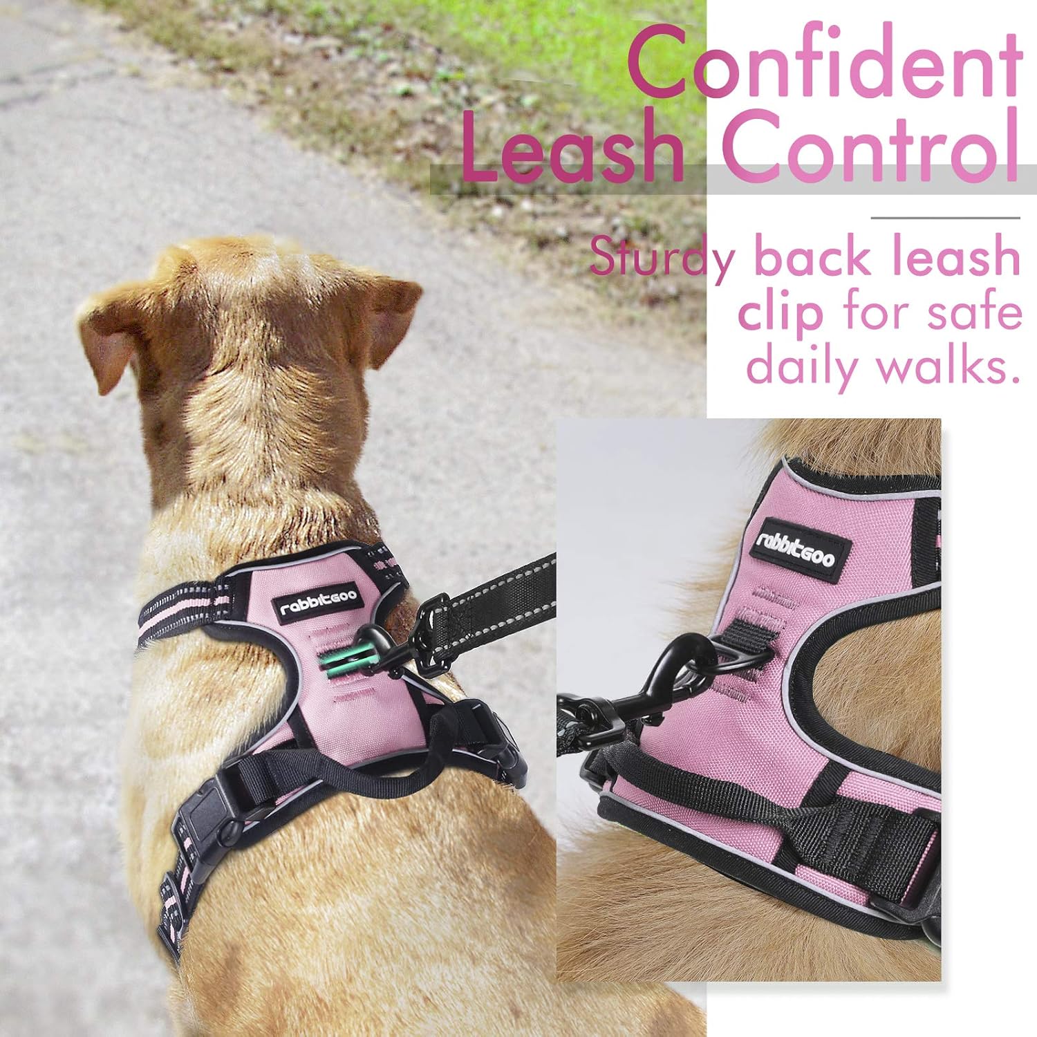 rabbitgoo Dog Harness Large Dog No Pull Pet Harness with 2 Leash Clips, Adjustable Soft Padded Pet Vest, Reflective No-Choke with Easy Control Handle for Training or Walking, Red, L - Comfort Style