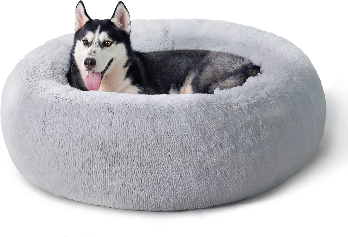 Bedsure Dog Bed Donut Bed - Washable Cat Beds for Indoor Cats Large, Fluffy Calming Kitten Bed for Small Dog and Puppy, Grey, 50x50x16cm - Comfort Style