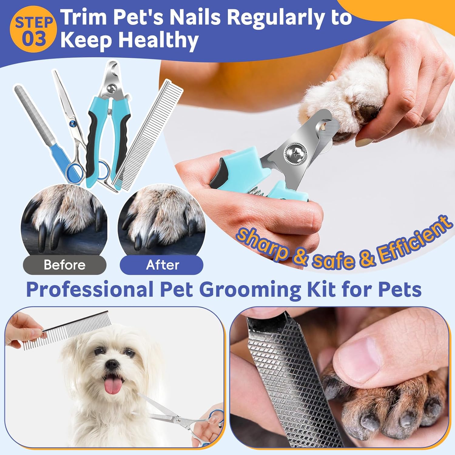 13Pcs Pet Grooming Kit - Dog Cat Deshedding Brush, Nail Clippers with File, Hair Remover Gloves & Bath Tools for Long/Short Haired Pets, Grooming Tool for Long and Short Haired Pets