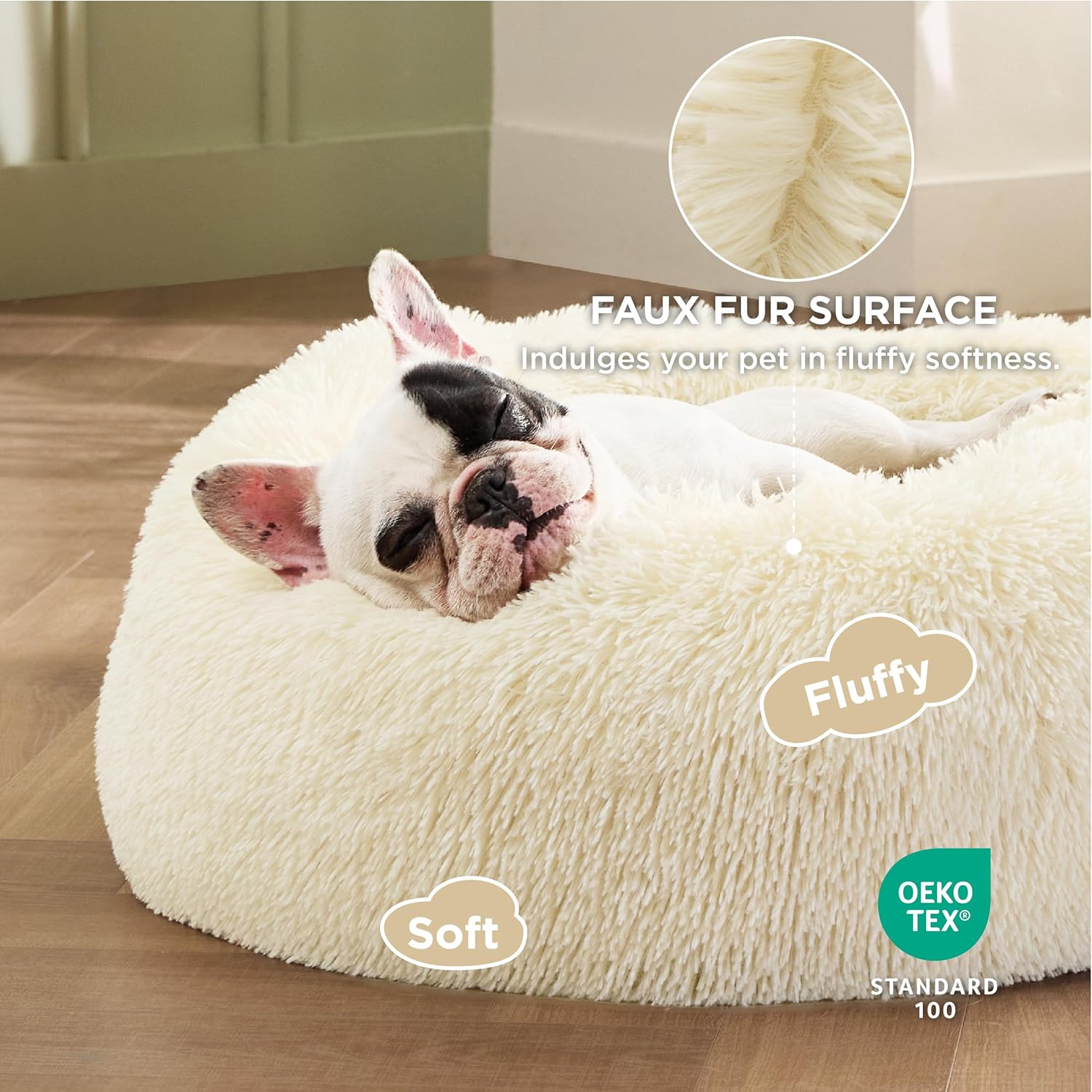 Bedsure Dog Bed Donut Bed - Washable Cat Beds for Indoor Cats Large, Fluffy Calming Kitten Bed for Small Dog and Puppy, Grey, 50x50x16cm - Comfort Style