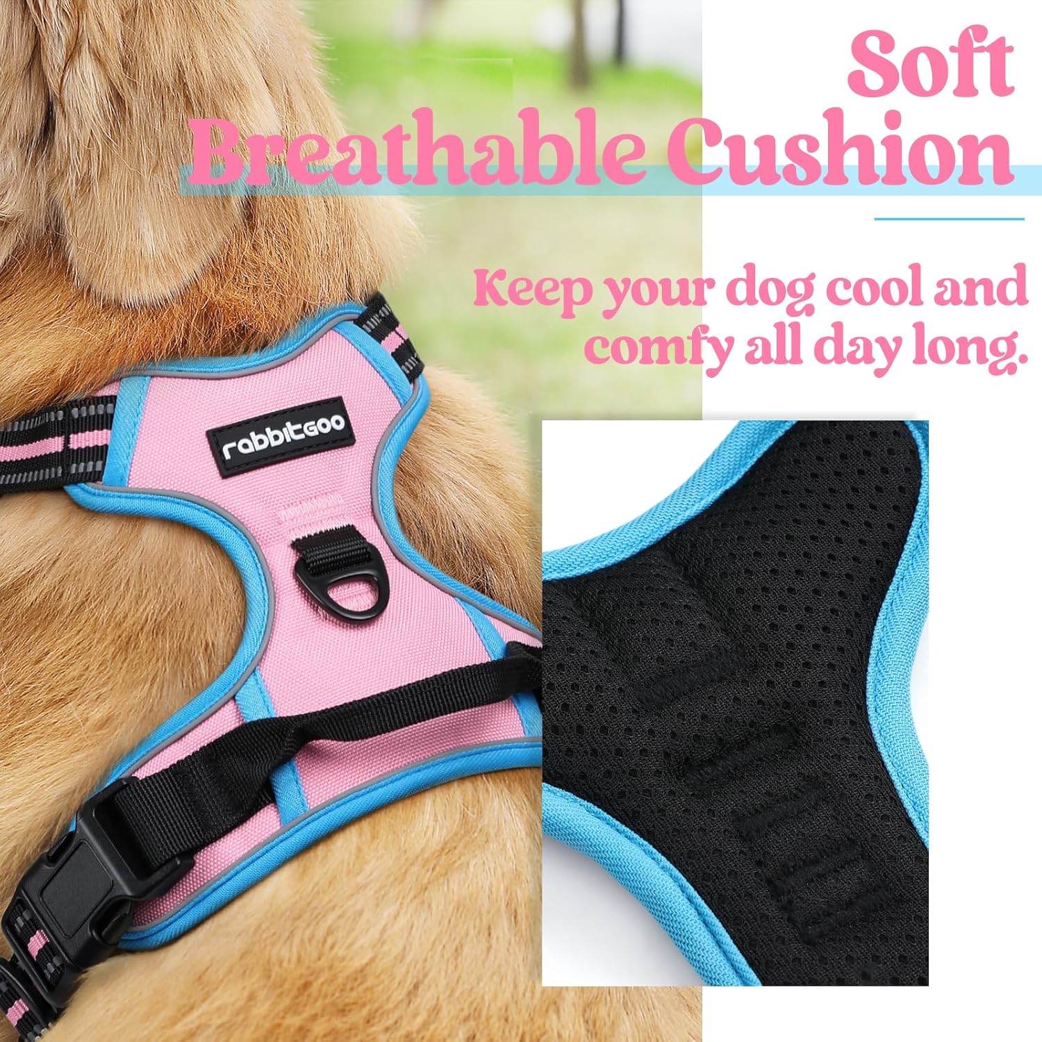 rabbitgoo Dog Harness Large Dog No Pull Pet Harness with 2 Leash Clips, Adjustable Soft Padded Pet Vest, Reflective No-Choke with Easy Control Handle for Training or Walking, Red, L - Comfort Style