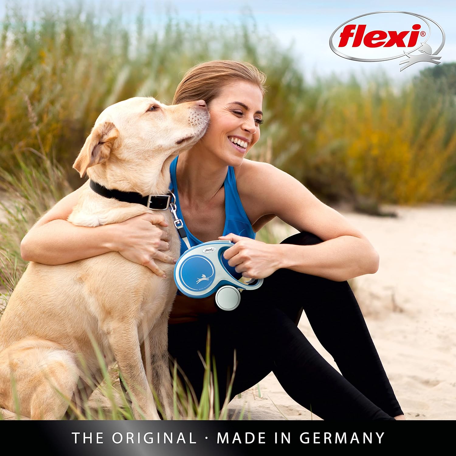 Flexi New Classic Tape Blue Large 8m Retractable Dog Leash/Lead for dogs up to 50kg/110lbs - Comfort Style