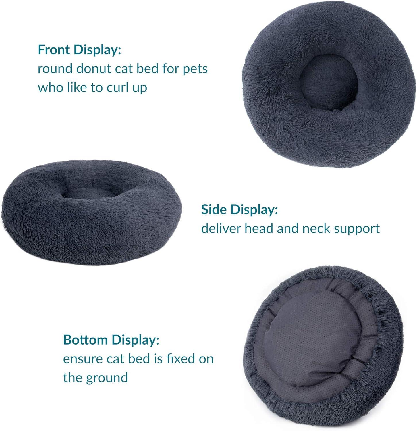 Bedsure Dog Bed Donut Bed - Washable Cat Beds for Indoor Cats Large, Fluffy Calming Kitten Bed for Small Dog and Puppy, Grey, 50x50x16cm - Comfort Style