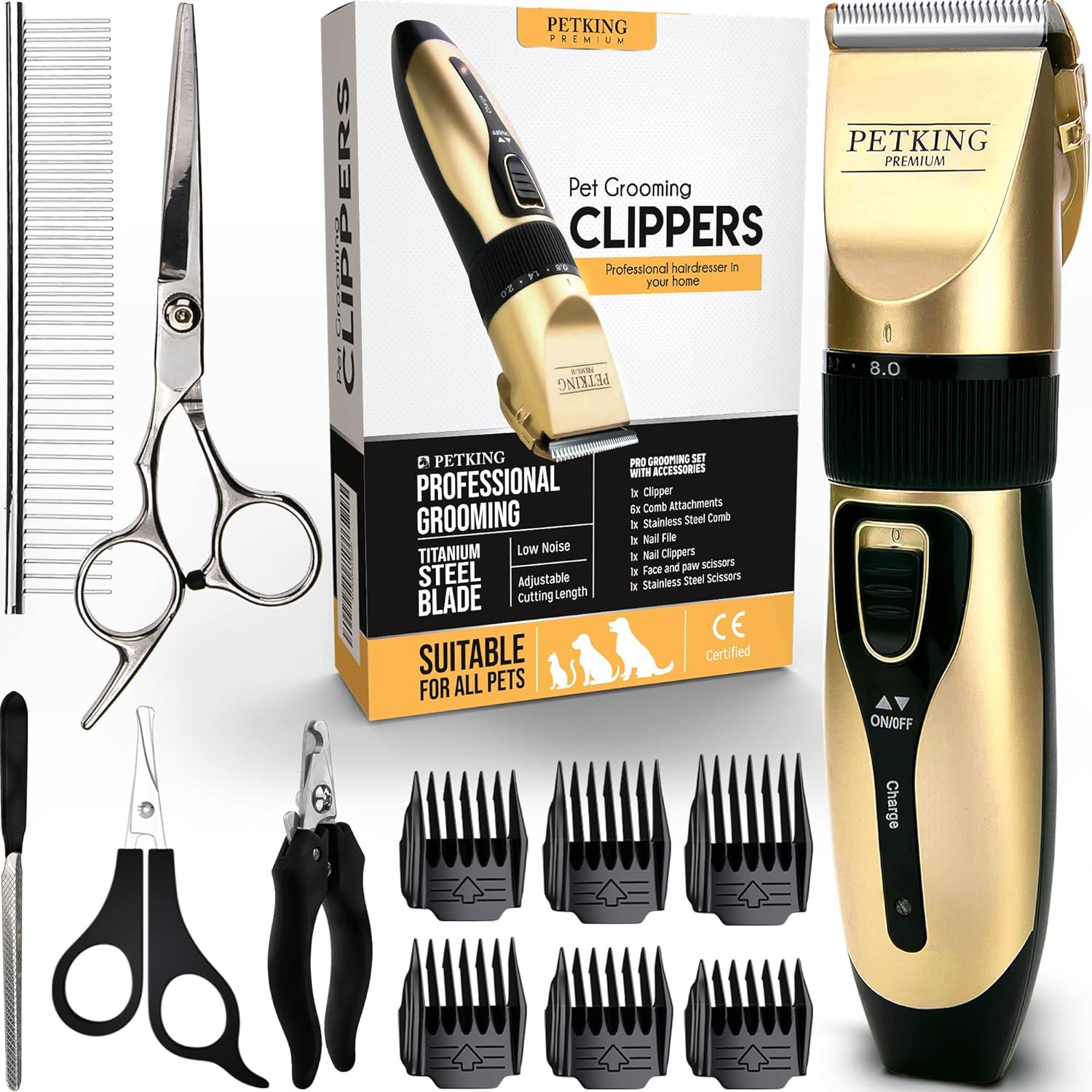 PetKing Premium Dog Clippers Dog Grooming Kit Grooming Clippers Professional for Thick Hair Coats Pet Clippers Kit for Dogs Cats Pets Cordless Silent Dogs Hair Trimmer Clipper Shaver Set Low Noise