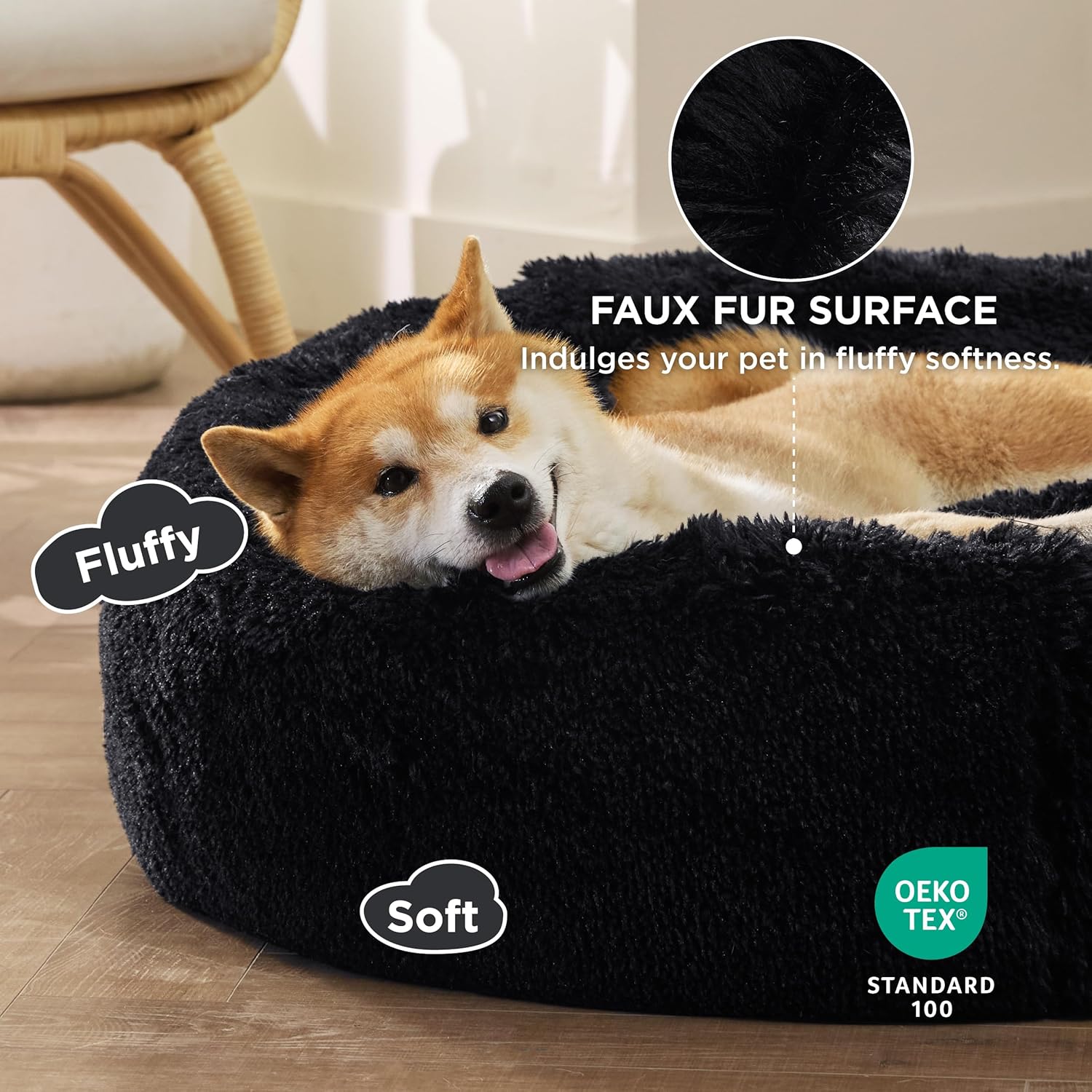Bedsure Dog Bed Donut Bed - Washable Cat Beds for Indoor Cats Large, Fluffy Calming Kitten Bed for Small Dog and Puppy, Grey, 50x50x16cm - Comfort Style