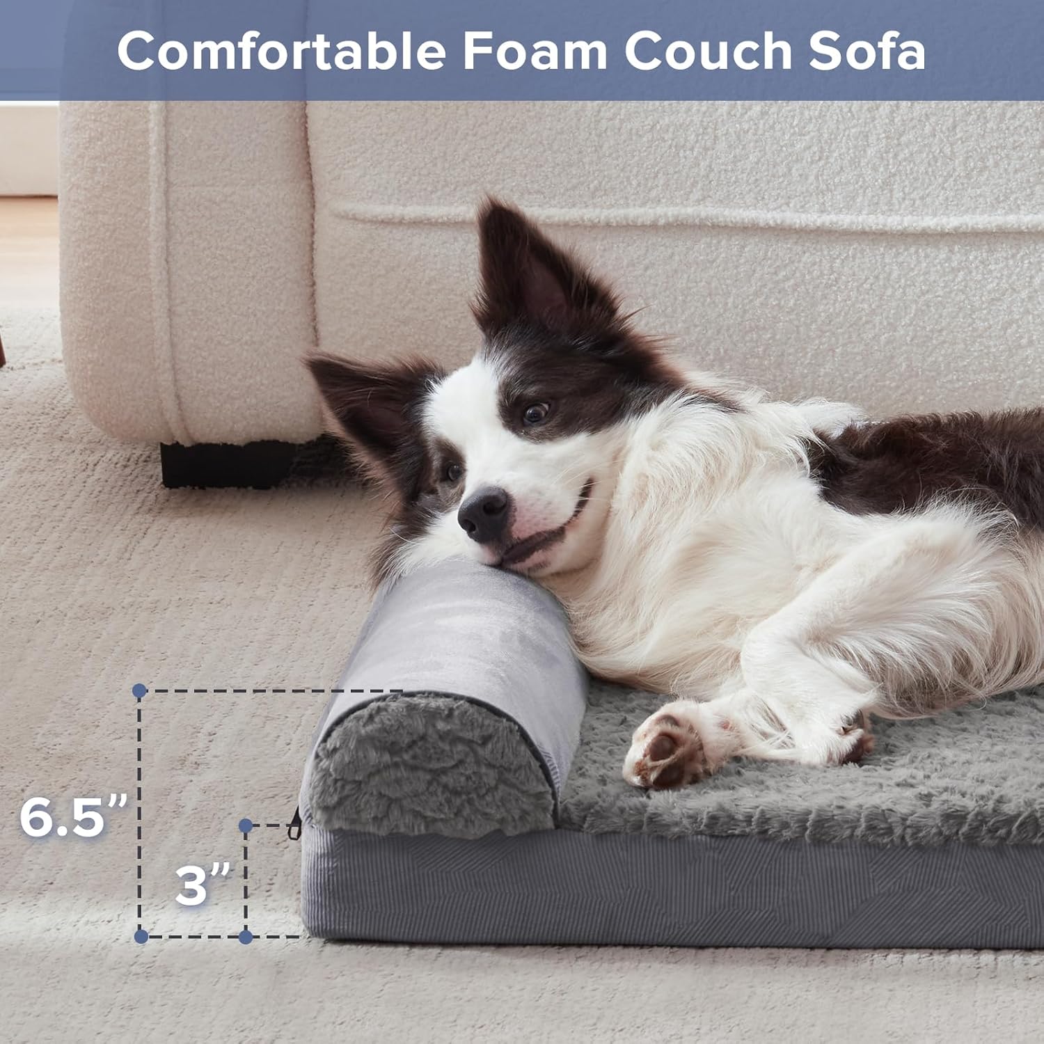 FURTIME Large Dog Bed(89 x 64cm), Orthopedic Memory Foam Dog Beds Sofa with Removable Flannel Cover, Washable Pet Bed, Good for Doberman Pinscher, Sheltie, Border Collie, Australian Herding Dog - Comfort Style