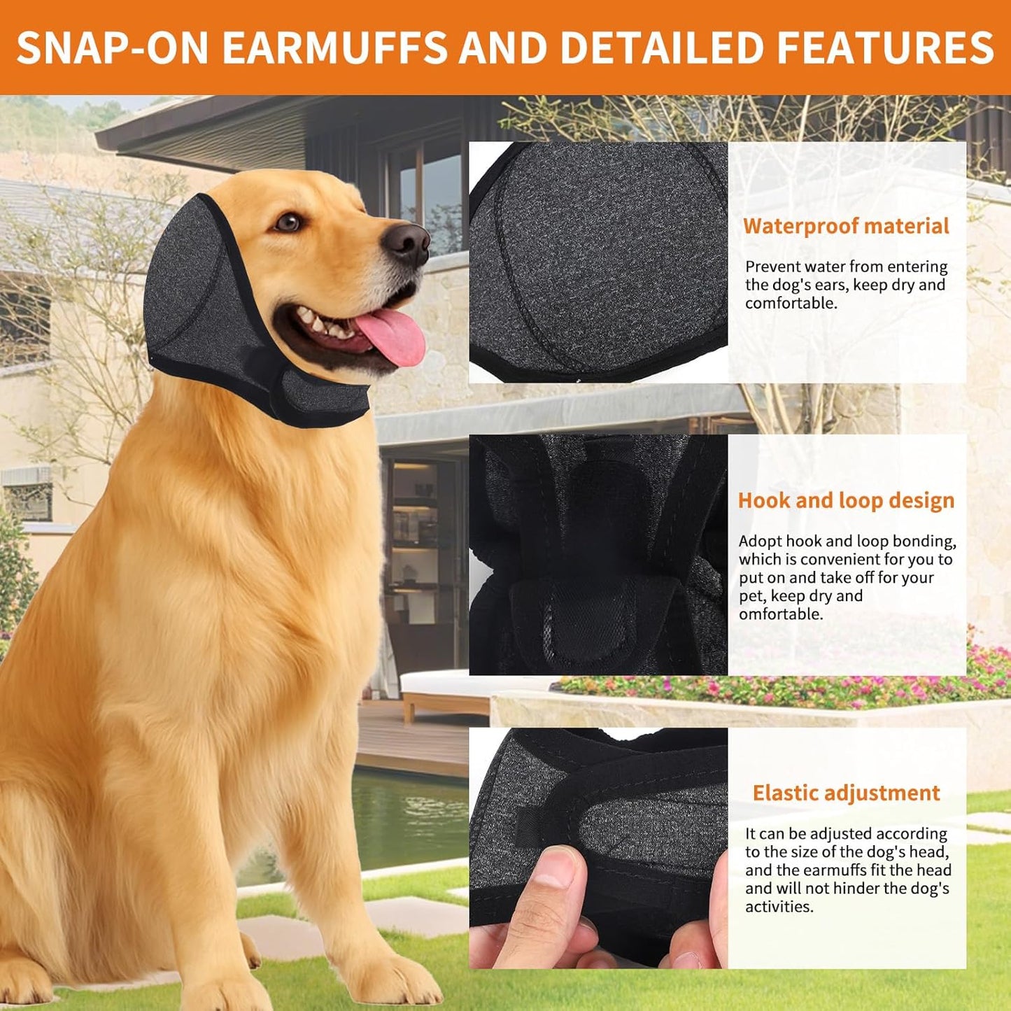 BOXOB Dog Ears Cover, Adjustable Dog Ear Muffs Noise Protection Comfortable Quiet Dogs Calming Hood Ear Head Wrap Cups Shower Cap Pet Supplies for Bath Grooming Thunder Fireworks (S)