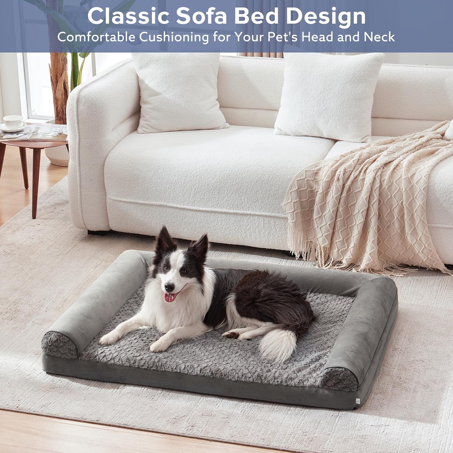 FURTIME Large Dog Bed(89 x 64cm), Orthopedic Memory Foam Dog Beds Sofa with Removable Flannel Cover, Washable Pet Bed, Good for Doberman Pinscher, Sheltie, Border Collie, Australian Herding Dog - Comfort Style