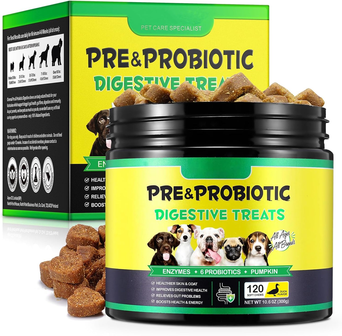Probiotics for Dogs, 120 Chews Dog Probiotics Supplements - Supports Gut & Digestive Health, Immune Function, Sensitive Tums, Scooting, For All Dogs