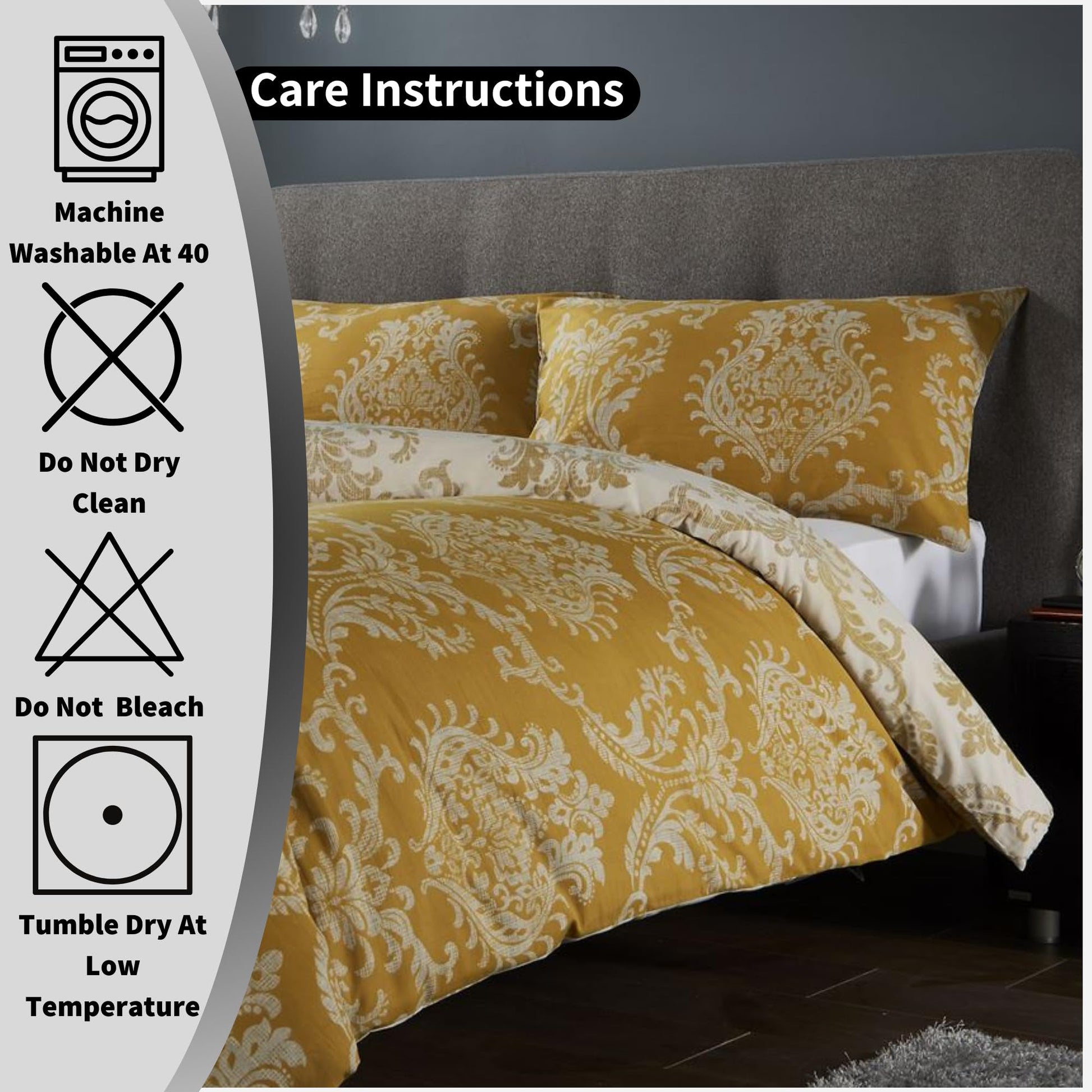 Olivia Rocco Royal Damask Duvet Cover Set Easy Care Quilt Covers With Pillowcases Cotton Rich Reversible Bedding Bed Linen Sets - Comfort Style