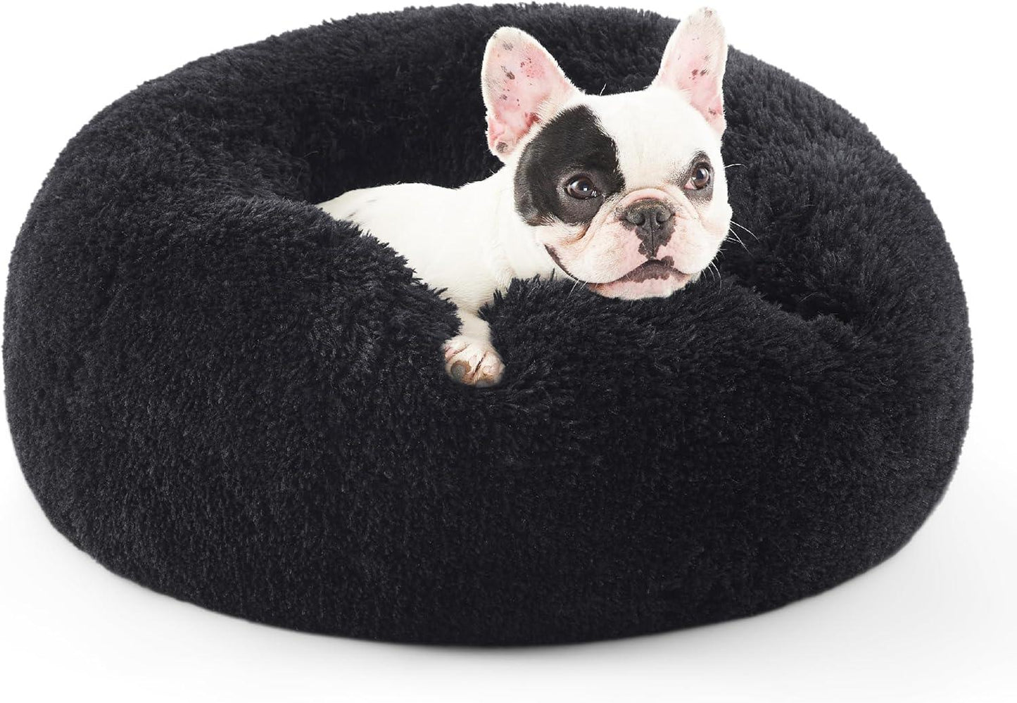 Bedsure Dog Bed Donut Bed - Washable Cat Beds for Indoor Cats Large, Fluffy Calming Kitten Bed for Small Dog and Puppy, Grey, 50x50x16cm - Comfort Style
