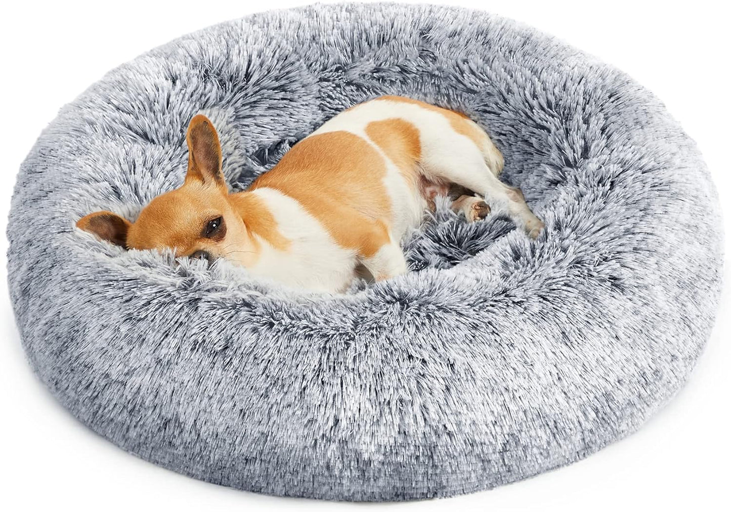 Feandrea Dog Bed, Donut Cat Bed, Fluffy Calming Pet Bed with Removable, Washable Cover, Soft Long Plush, 50 cm, Grey - Comfort Style