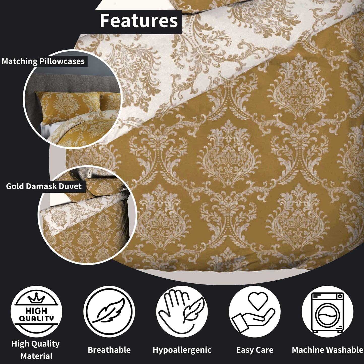 Olivia Rocco Royal Damask Duvet Cover Set Easy Care Quilt Covers With Pillowcases Cotton Rich Reversible Bedding Bed Linen Sets - Comfort Style
