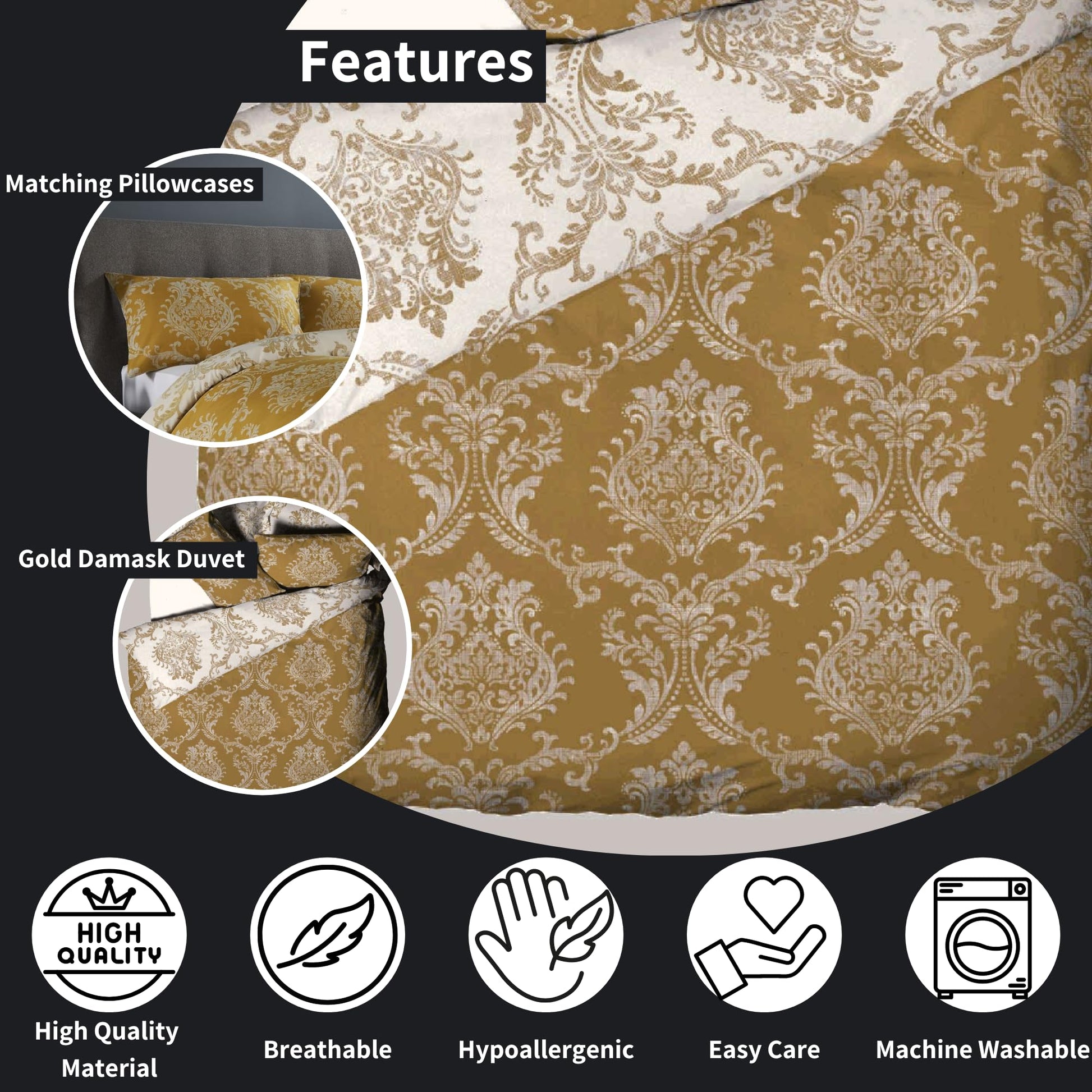 Olivia Rocco Royal Damask Duvet Cover Set Easy Care Quilt Covers With Pillowcases Cotton Rich Reversible Bedding Bed Linen Sets - Comfort Style