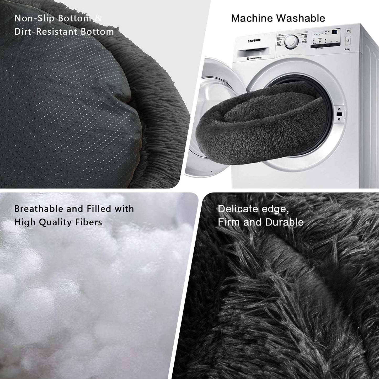 MFOX Calming Dog Bed Cat Bed Donut, Faux Fur Donut Cuddler Washable Self-Warming Pet Bed, Large Round Plush Dog Bed for Small/Medium/Large Dogs(60cm/80cm/90cm/110cm) - Comfort Style