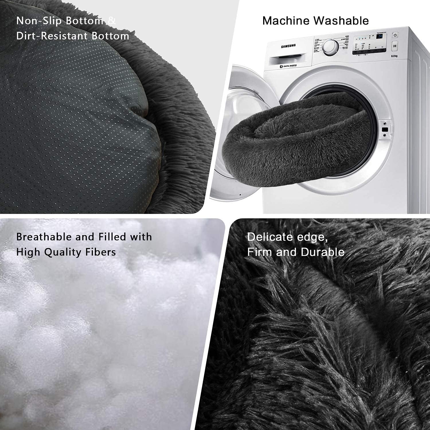 MFOX Calming Dog Bed Cat Bed Donut, Faux Fur Donut Cuddler Washable Self-Warming Pet Bed, Large Round Plush Dog Bed for Small/Medium/Large Dogs(60cm/80cm/90cm/110cm) - Comfort Style