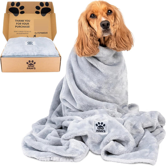 Elite Paws® UK: Luxury Dog Blanket - Plush, XL 130x100cm, Super Soft/Thick Fleece, Protects Sofas & Beds, Stylish, Durable & Washable, From Puppy to Adult Pet, For Home & Travel - 1 Pack (Grey)