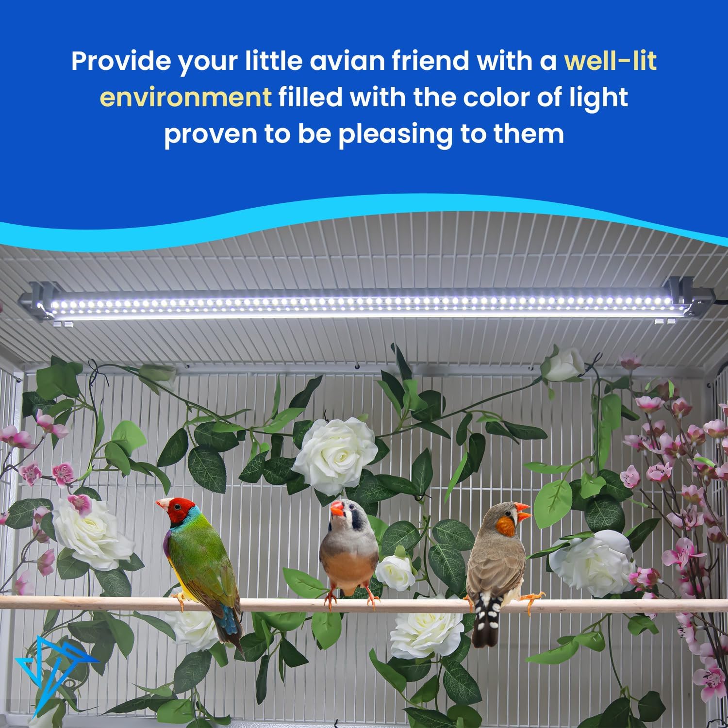 HappyBird Lighting Company - Bird Cage Light for Songbirds - Full Spectrum LED Pet Lamp - Simulates Natural Environment (46 cm Songbird Light) - Comfort Style
