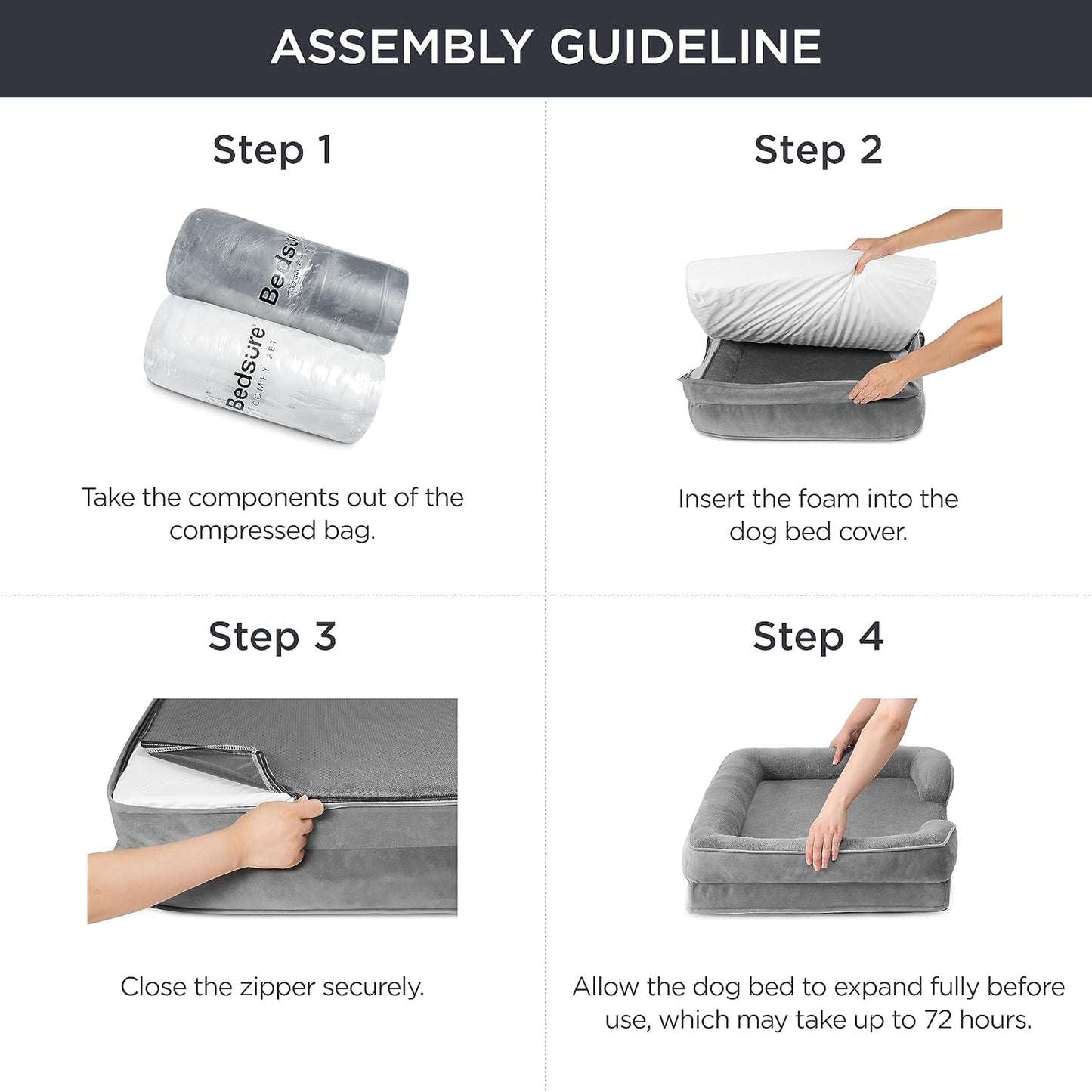 Bedsure Dog Sofa Bed Extra Large - Washable Orthopedic Dog Beds and Couch with Removable Flannel Zipper Cover, XL Waterproof Human Dog Bed for Adults, 106x80x16cm - Comfort Style