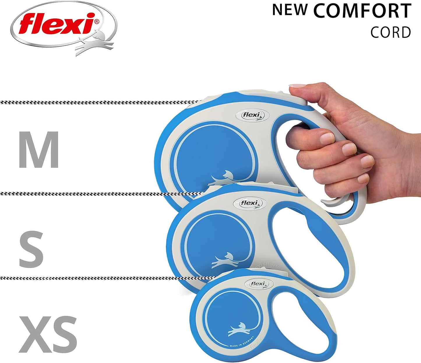 Flexi New Classic Tape Blue Large 8m Retractable Dog Leash/Lead for dogs up to 50kg/110lbs - Comfort Style