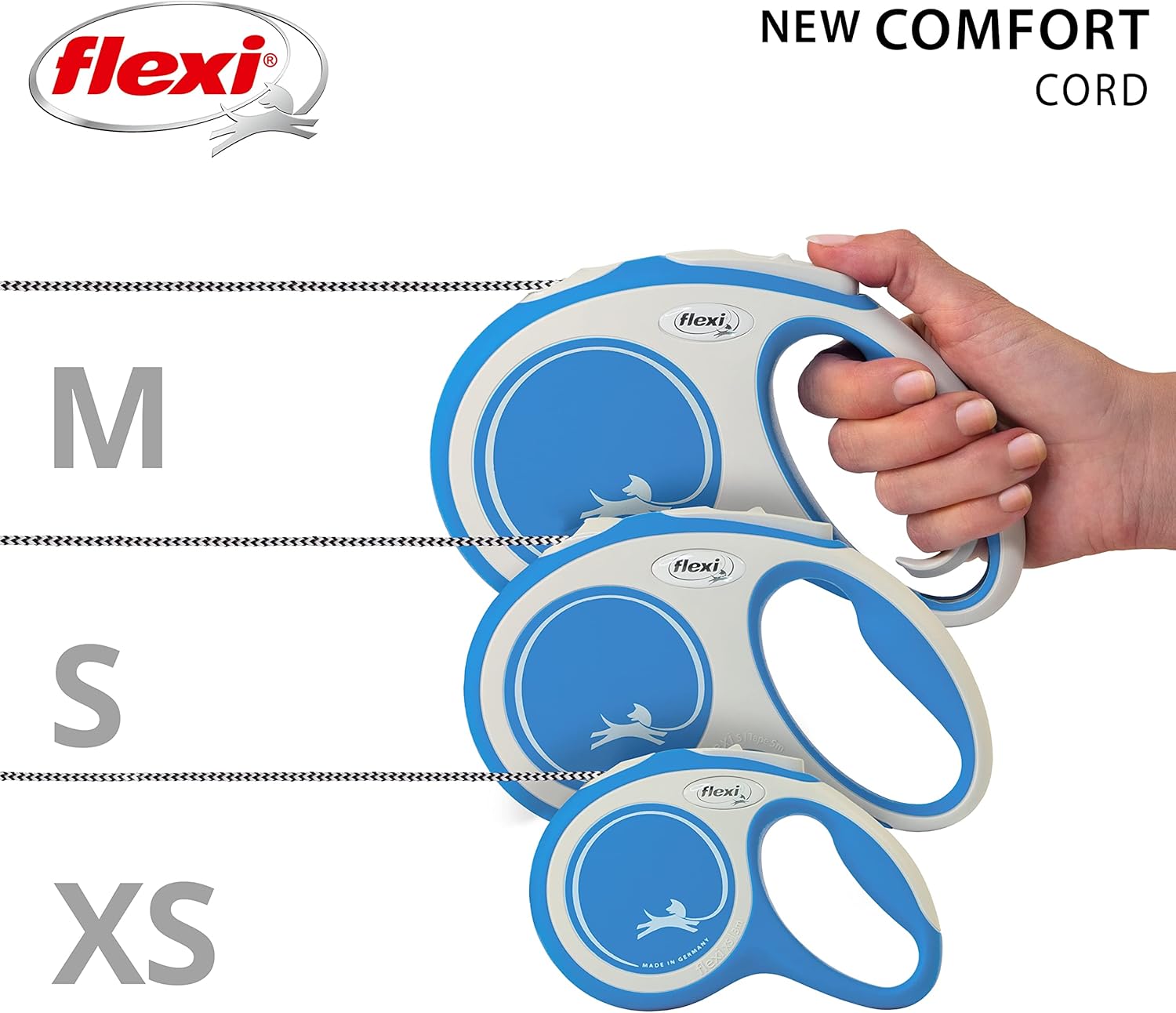 Flexi New Classic Tape Blue Large 8m Retractable Dog Leash/Lead for dogs up to 50kg/110lbs - Comfort Style
