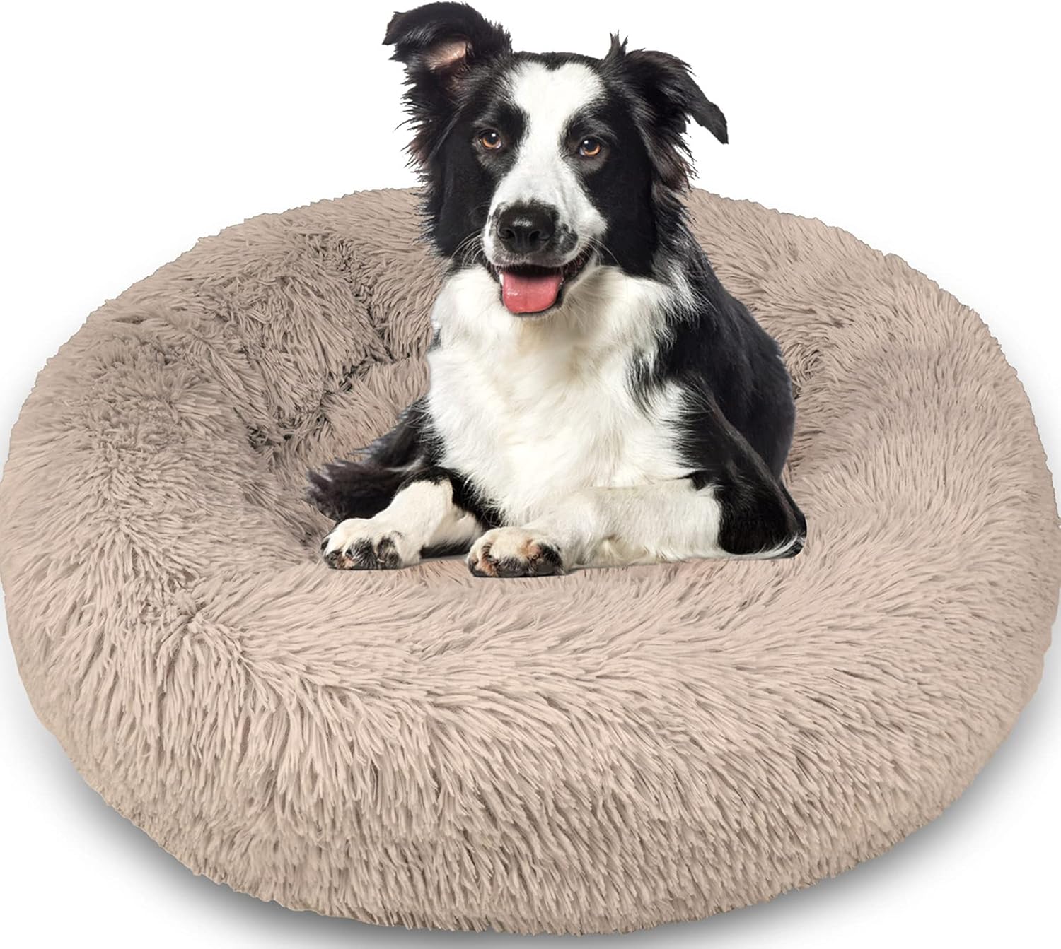 Enjamoy Plush Donut Dog Bed, Calming Round Dog Cat Bed Soft and Fluffy Cuddler Pet Cushion Self-Warming Puppy Beds Machine Washable, Grey 50cm - Comfort Style