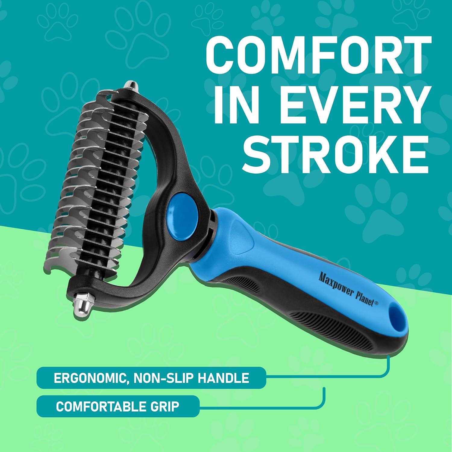 Maxpower Planet Dog Brush - Reduce Shedding by 95% - Double Sided Deshedding Dematting Tool - Undercoat Rake Dog, Cat Brush - Dog Brushes Shedding Hair - Dog Grooming Brush - Cat Grooming Brush, Blue - Comfort Style