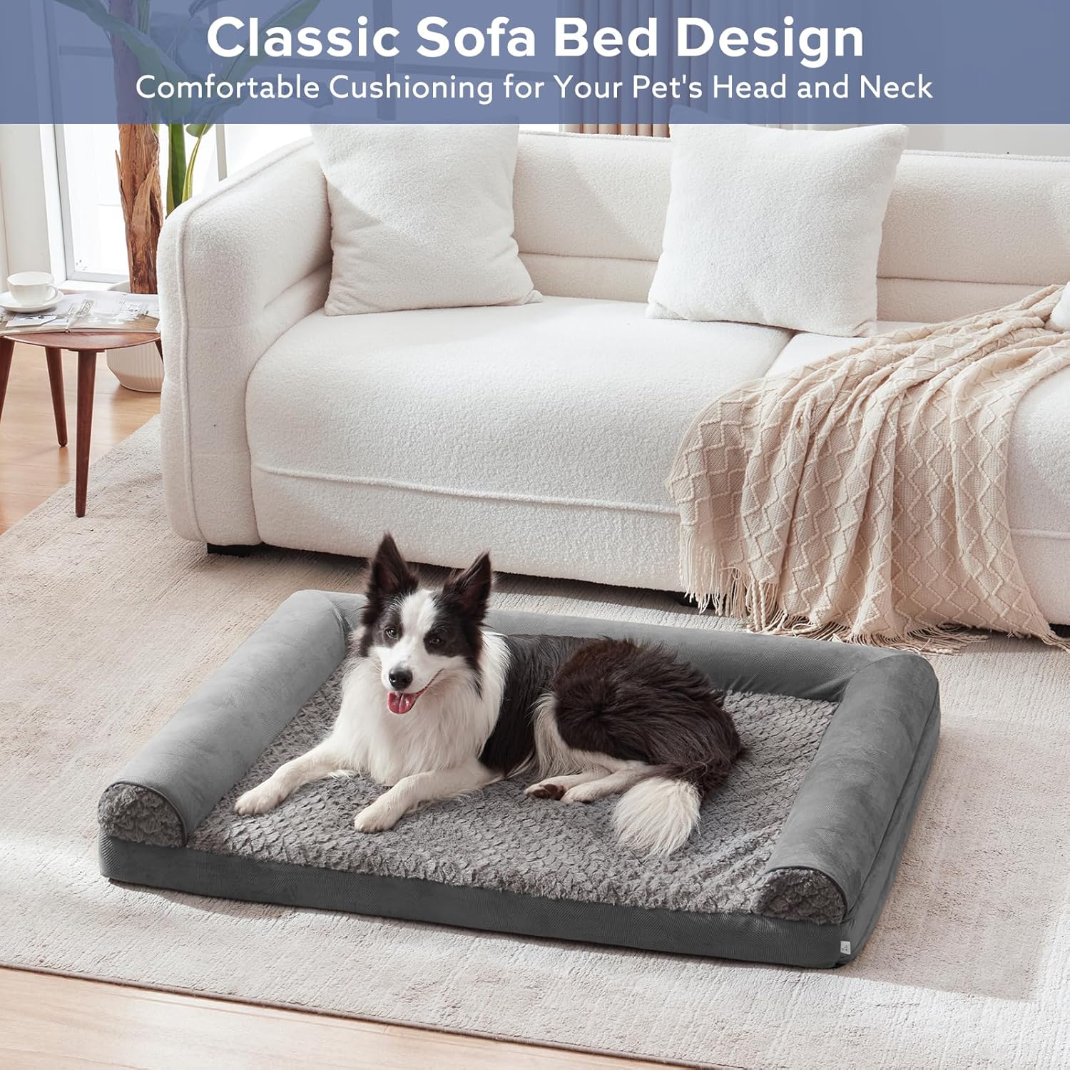 FURTIME Large Dog Bed(89 x 64cm), Orthopedic Memory Foam Dog Beds Sofa with Removable Flannel Cover, Washable Pet Bed, Good for Doberman Pinscher, Sheltie, Border Collie, Australian Herding Dog - Comfort Style